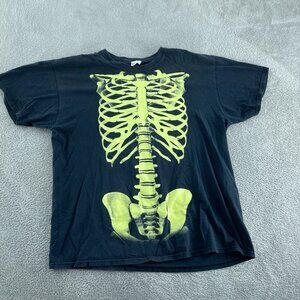 Glow-In-The-Dark Skeleton Graphic Black T-Shirt Cotton Men Size XL 1791